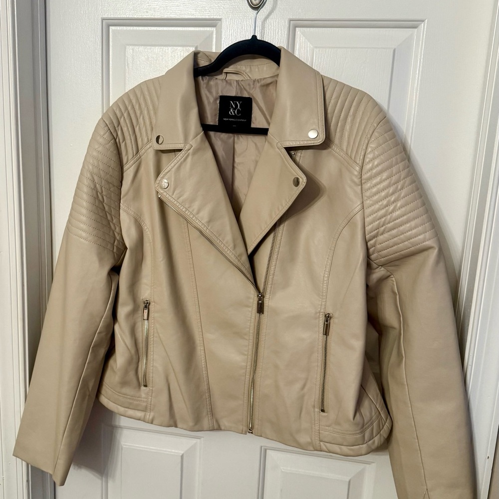NEW! New York & Company Cream Leather Moto Jacket